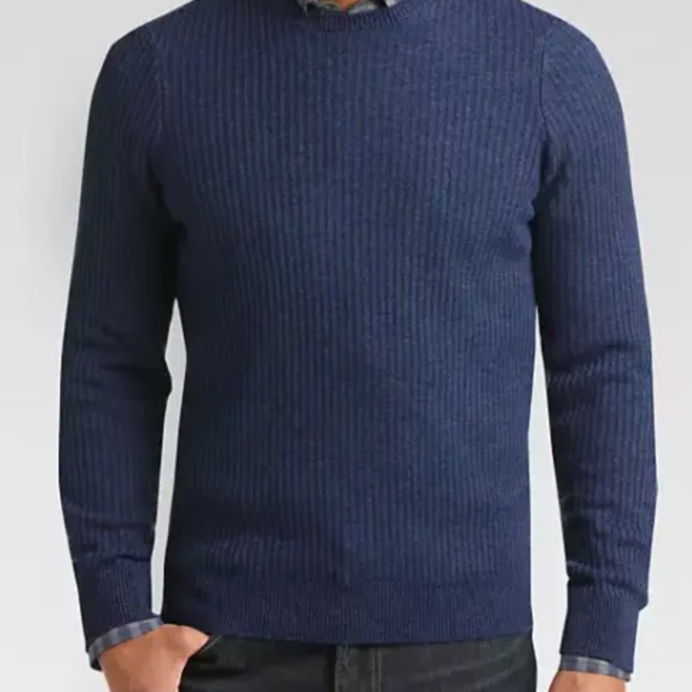 Joseph Abboud Sweater Stone Blue Wool Blend Knit Elbow Patches Men’s Size M NWT